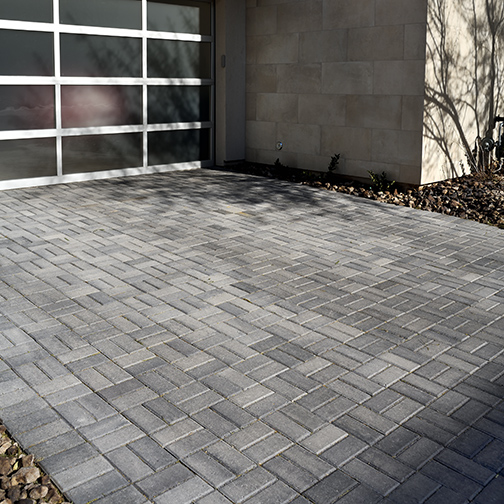 Photo of Holland paver at townhomes sales office. Slate color set.