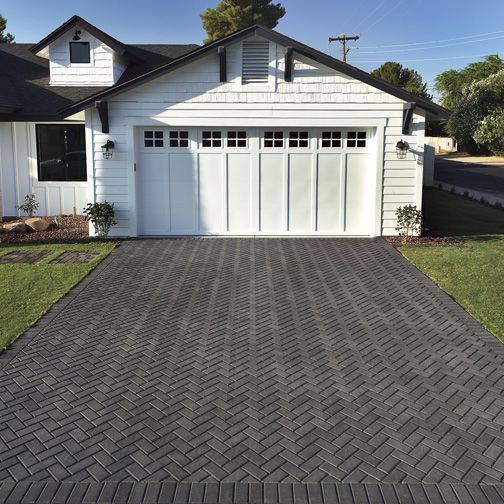  Black Holland paver driveway in Herringbone Patern 