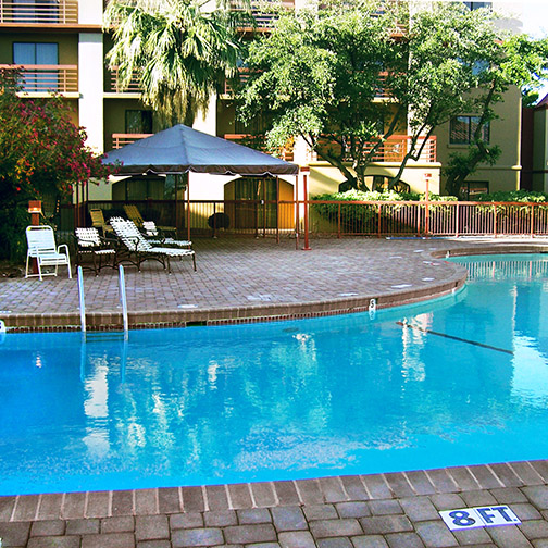 Pool remodeled at a New Nexico hotel that used our teritorial veneer pavers and poo; coping.