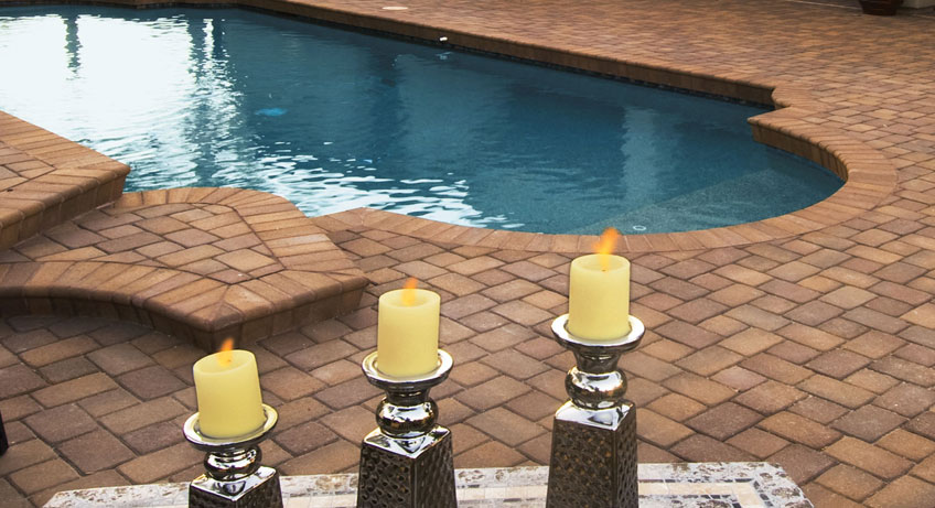 Veneer pavers pool surround